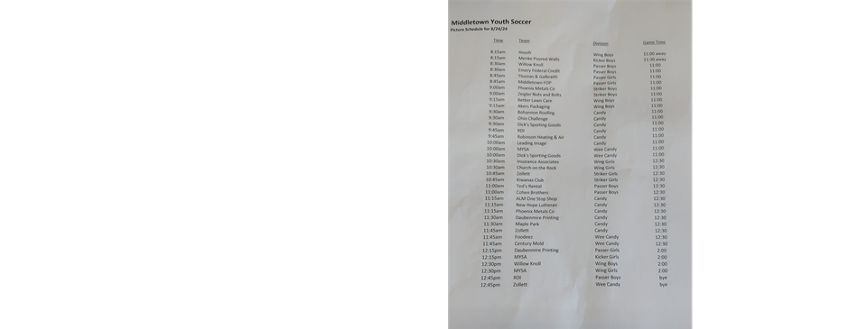 Updated Picture Day Schedule - 8/24/24